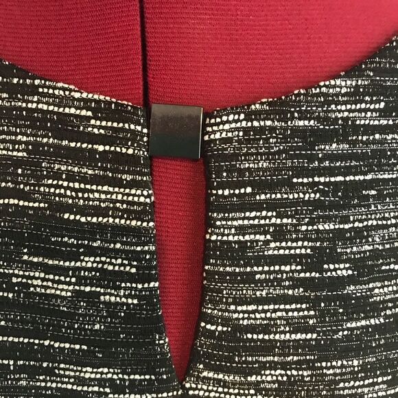 Tahari ASL Sheath Dress Size 12P Black/White/Silver Cap Sleeves Exposed Back Zip - Picture 6 of 7